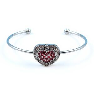 Chic Red Rhinestone Heart Silver Tone Bracelet